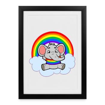 Colorful Baby Elephant Rainbow Cloud - Framed poster (27 × 37 cm) - black - Front