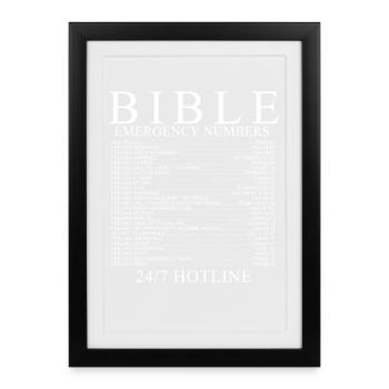 T-shirt Bible Emergency Numbers - Affiche encadrée (27 × 37 cm) - noir - Devant