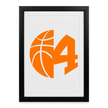 NON. 4 BASKETBALL NUMÉRO 4 BASKETBALL 4E ANNIVERSAIRE - Affiche encadrée (27 × 37 cm) - noir - Devant