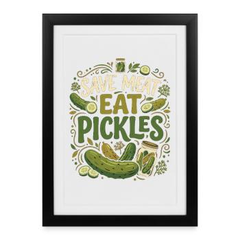 Funny Cucumber Saying Save Meat Eat Pickles - Framed poster (27 × 37 cm) - black - Front