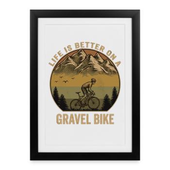 Gravel Bike Mountains Aventure à vélo rétro - Affiche encadrée (27 × 37 cm) - noir - Devant