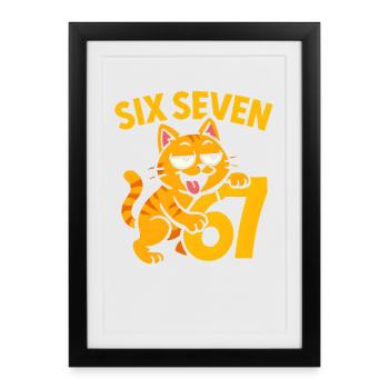 Six Sept Cat 67 Humour de cerveau italien - Affiche encadrée (27 × 37 cm) - noir - Devant