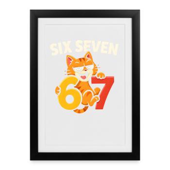 Six Sept Cat 67 Humour de cerveau italien - Affiche encadrée (27 × 37 cm) - noir - Devant