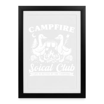 Camping Campfire Camper Outdoor Nature Mountains - Framed poster (27 × 37 cm) - black - Front