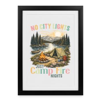 Camping Campfire Camper Outdoor Nature Mountains - Framed poster (27 × 37 cm) - black - Front