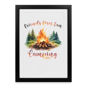 Camping Campfire Camper Outdoor Nature Mountains - Framed poster (27 × 37 cm) - black - Front