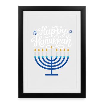 Joyeux Menorah de Hanoucca - Affiche encadrée (27 × 37 cm) - noir - Devant