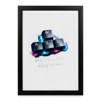 Clavier de jeu drôle WASD Mon Cardio Gamer - Affiche encadrée (27 × 37 cm) - noir - Devant
