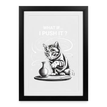 Propriétaires de chats Humour Logique des chats Chats drôles - Affiche encadrée (27 × 37 cm) - noir - Devant