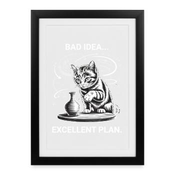 Propriétaires de chats Humour Logique des chats Chats drôles - Affiche encadrée (27 × 37 cm) - noir - Devant