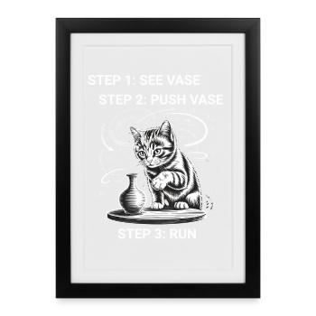 Propriétaires de chats Humour Logique des chats Chats drôles - Affiche encadrée (27 × 37 cm) - noir - Devant