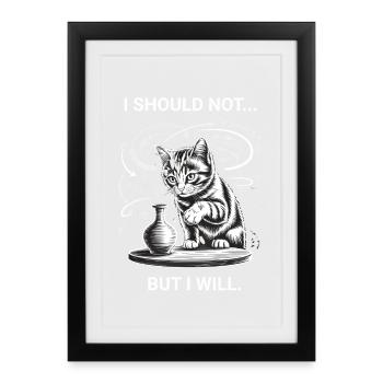 Propriétaires de chats Humour Logique des chats Chats drôles - Affiche encadrée (27 × 37 cm) - noir - Devant