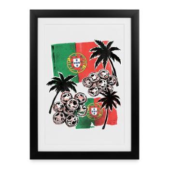 Portugal Flagge Palmen - Gerahmtes Poster (27 × 37 cm) - Schwarz - Vorne