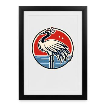 Crane at Sunset Circle - Framed poster (27 × 37 cm) - black - Front