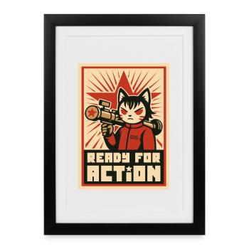 Retro Cat Commando: Ready for Action - Framed poster (27 × 37 cm) - black - Front