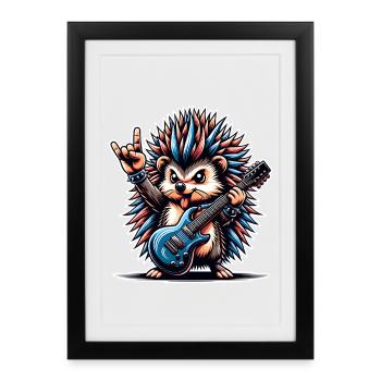 Electric Guitar Hedgehog Guitarist Rock N Roll - Framed poster (27 × 37 cm) - black - Front