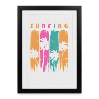 Surf Surfen Surfer - Affiche encadrée (27 × 37 cm) - noir - Devant