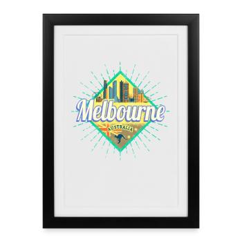 Souvenir de la skyline de Melbourne Victoria Australie - Affiche encadrée (27 × 37 cm) - noir - Devant