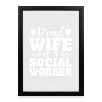 Citation d’un travailleur social : fière épouse d’un travailleur social - Affiche encadrée (27 × 37 cm) - noir - Devant