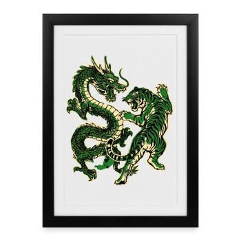 Dragon Tigre Chinois - Affiche encadrée (27 × 37 cm) - noir - Devant