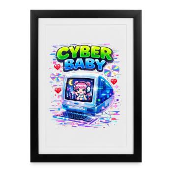 Cyber Baby pixel art avec une esthétique Y2K. - Affiche encadrée (27 × 37 cm) - noir - Devant