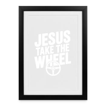 Jésus prend le volant - Affiche encadrée (27 × 37 cm) - noir - Devant