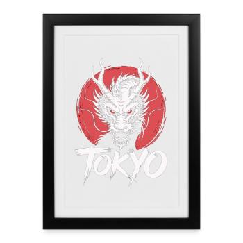 Tokyo Dragon Shirt style samouraï japonais streetwear - Affiche encadrée (27 × 37 cm) - noir - Devant