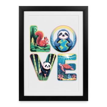 J’ADORE la nature Animaux Panda Tortue paresseuse - Affiche encadrée (27 × 37 cm) - noir - Devant