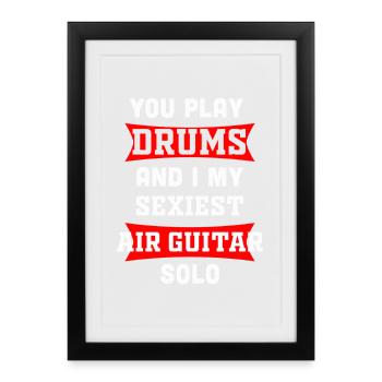 Air Guitar Solo and Drums Music Graphic - Framed poster (27 × 37 cm) - black - Front
