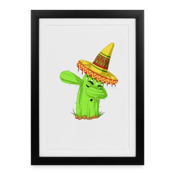 Dabbing Cactus Mexikanisches Hemd - Gerahmtes Poster (27 × 37 cm) - Schwarz - Vorne