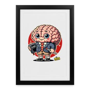 Brain Scholar Cartoon - Framed poster (27 × 37 cm) - black - Front