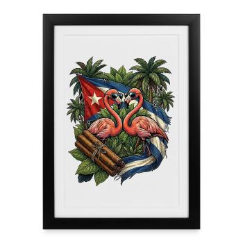 Cuba Flag Flamingo - Framed poster (27 × 37 cm) - black - Front