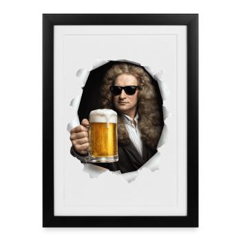 Isaac Newton holds a beer - Framed poster (27 × 37 cm) - black - Front
