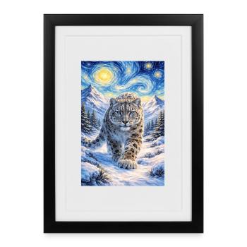 Léopard des neiges dans la forêt stellaire - Affiche encadrée (27 × 37 cm) - noir - Devant