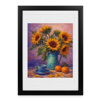 Graphismes de tournesols jaunes Fleurs de tournesol - Affiche encadrée (27 × 37 cm) - noir - Devant
