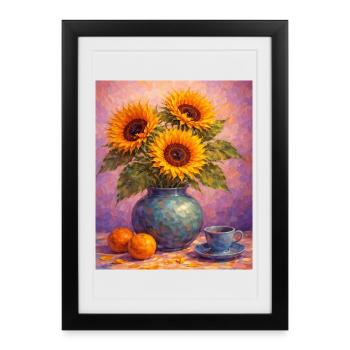 Graphismes de tournesols jaunes Fleurs de tournesol - Affiche encadrée (27 × 37 cm) - noir - Devant