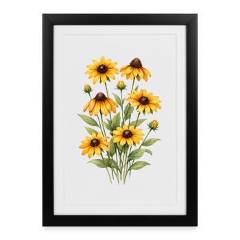 Graphismes de tournesols jaunes Fleurs de tournesol - Affiche encadrée (27 × 37 cm) - noir - Devant