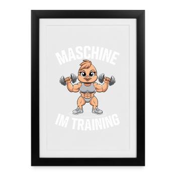  Maschine Im Training Fitness Bodybuilding Ente - Gerahmtes Poster (27 × 37 cm) - Schwarz - Vorne