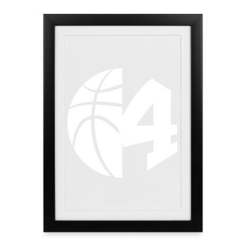 NON. 4 BASKETBALL NUMÉRO 4 BASKETBALL 4E ANNIVERSAIRE - Affiche encadrée (27 × 37 cm) - noir - Devant