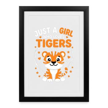 Un joli design de tigre avec des cœurs et des étoiles - Affiche encadrée (27 × 37 cm) - noir - Devant