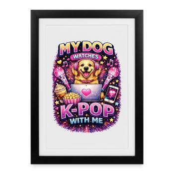 Mon chien regarde la K-pop avec moi - Affiche encadrée (27 × 37 cm) - noir - Devant