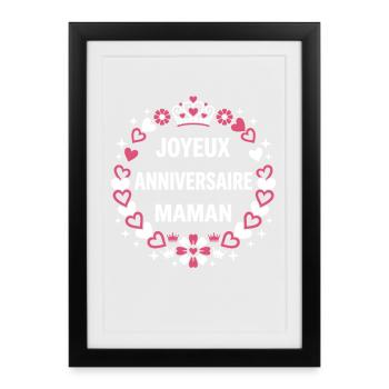 Joyeux Anniversaire Maman Couronne Coeurs - Affiche encadrée (27 × 37 cm) - noir - Devant