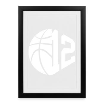 NON. 12 NUMÉRO 12 BASKETBALL 12E ANNIVERSAIRE - Affiche encadrée (27 × 37 cm) - noir - Devant