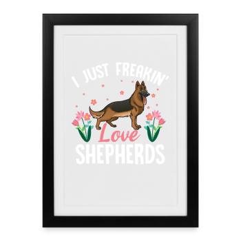 Liebe Schäferhunde mit Blumenmotiv - Framed poster (27 × 37 cm) - black - Front