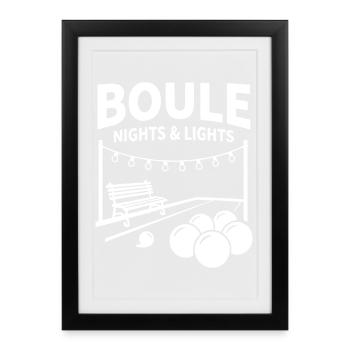 Nuits de boule et lumières Sports de pétanque - Affiche encadrée (27 × 37 cm) - noir - Devant