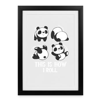 Panda Roll Purzelbaum Rolle Gymnastik  - Gerahmtes Poster (27 × 37 cm) - Schwarz - Vorne