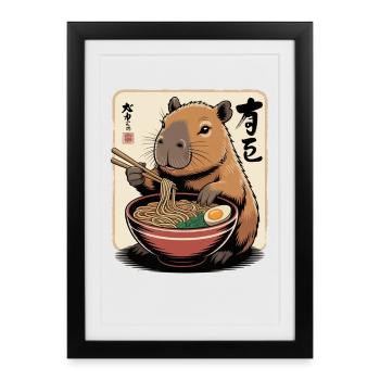 Capybara Ramen Art with Chopsticks - Framed poster (27 × 37 cm) - black - Front