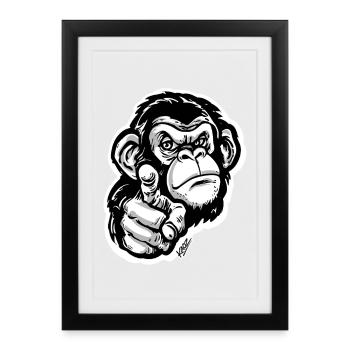 Monochrome Monkey Pointing - Framed poster (27 × 37 cm) - black - Front