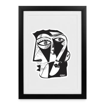 Cubist Face Linework - Framed poster (27 × 37 cm) - black - Front