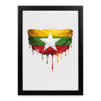 Art de chute du drapeau du Myanmar - Affiche encadrée (27 × 37 cm) - noir - Devant